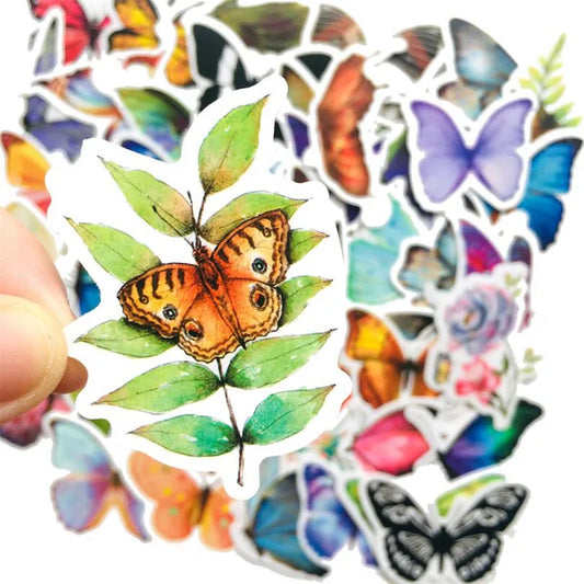 50PCS color cute butterfly matte film luggage computer waterproof colorful helmet sticker graffiti decoration