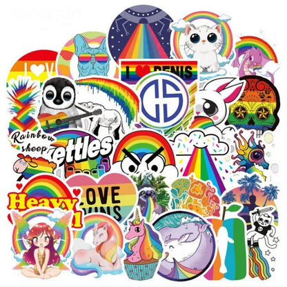 50PCS Rainbow Small Fresh Trolley Case Cute Waterproof Guitar Skateboard Graffiti Car Sticker