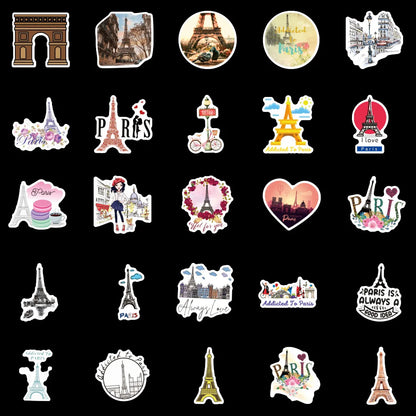 50PCS personalized Parisian landscape graffiti stickers, personalized DIY luggage, car, laptop, phone case, water cup, waterproof decorative sticker toys