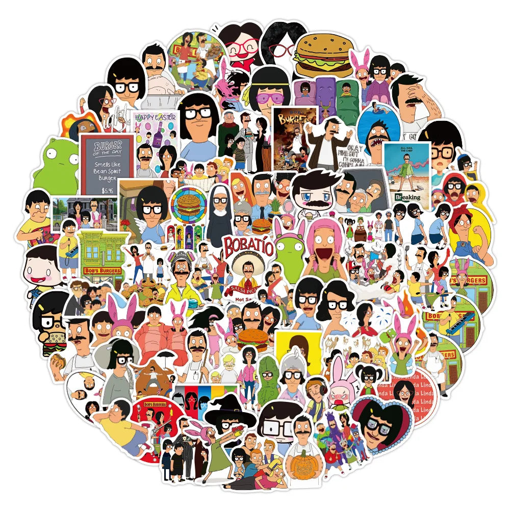 50PCS New Bob Hamburger Graffiti Sticker Notebook Skateboard Car Trunk Refrigerator Waterproof Sticker Custom