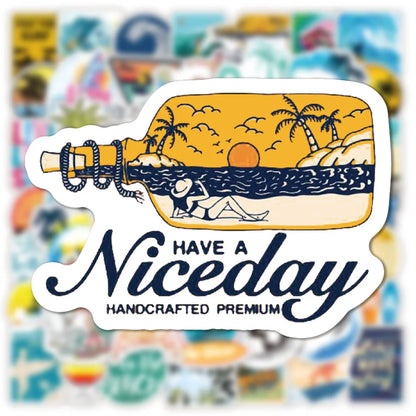 50PCS Summer Beach Surfing Graffiti Sticker Luggage Trolley Car Skateboard Fresh Adventure Sticker