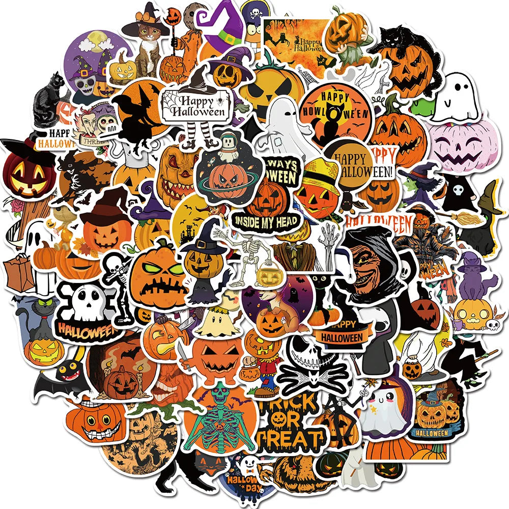 50PCS Cartoon cute Halloween horror Pumpkin fun series decorative style graffiti stickers, personalized, fashionable and creative trend DIY exquisite decorative decal cups, helmets, skateboard popular sticker toys
