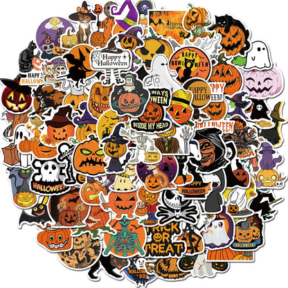 50PCS Cartoon cute Halloween horror Pumpkin fun series decorative style graffiti stickers, personalized, fashionable and creative trend DIY exquisite decorative decal cups, helmets, skateboard popular sticker toys