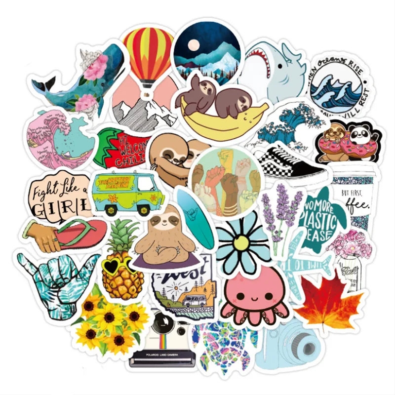 50 pieces of cute and fresh animal graffiti stickers, personalized DIY guitar, laptop, water cup, phone case, planner book decorative sticker toys