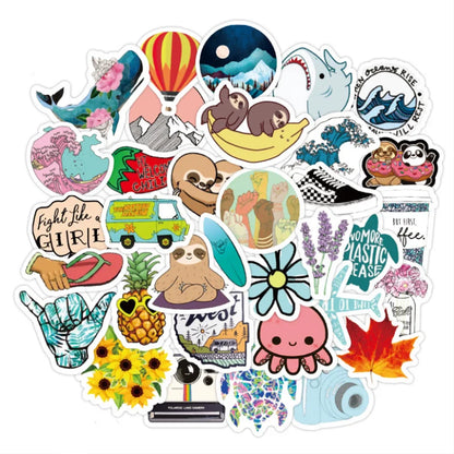 50 pieces of cute and fresh animal graffiti stickers, personalized DIY guitar, laptop, water cup, phone case, planner book decorative sticker toys