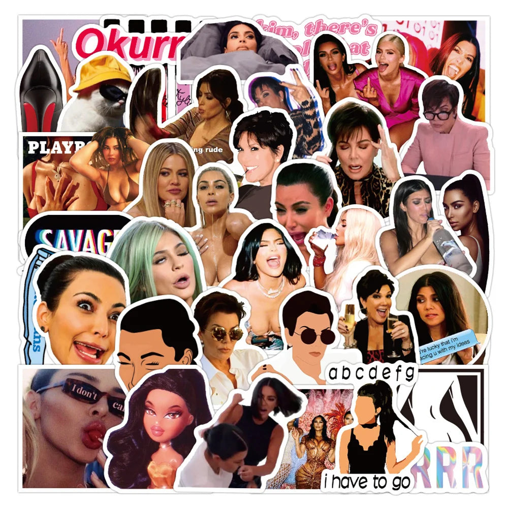 50PCS European and American Star Kardashian Graffiti Sticker Waterproof Suitcase Notebook Refrigerator Children's