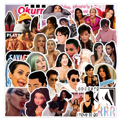 50PCS European and American Star Kardashian Graffiti Sticker Waterproof Suitcase Notebook Refrigerator Children's