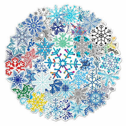 50 pieces of cartoon snowflake pattern decorative style graffiti stickers, personalized, fashionable and creative DIY exquisite decorative decal cups, helmets, skateboard popular sticker toys