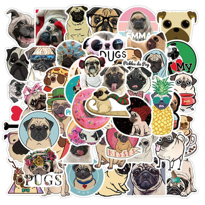 50PCS Cartoon Cute Pet Dog Bulldog Hand Account Material Mobile Luggage Decoration StickerPersonality Reward Toy Wholesale