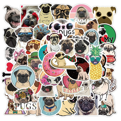 50PCS Cartoon Cute Pet Dog Bulldog Hand Account Material Mobile Luggage Decoration StickerPersonality Reward Toy Wholesale