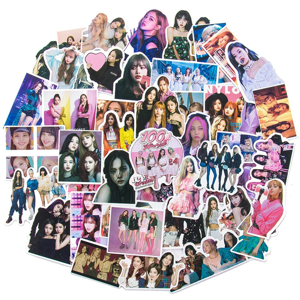 50pcs popular black pink women's group graffiti sticker trunk suitcase notebook f waterproof sticker