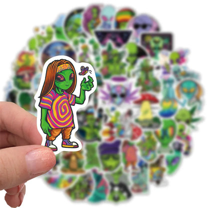 50PCS Personalized Alien Graffiti Trolley Case Scooter Refrigerator Water Cup Waterproof Child Sticker
