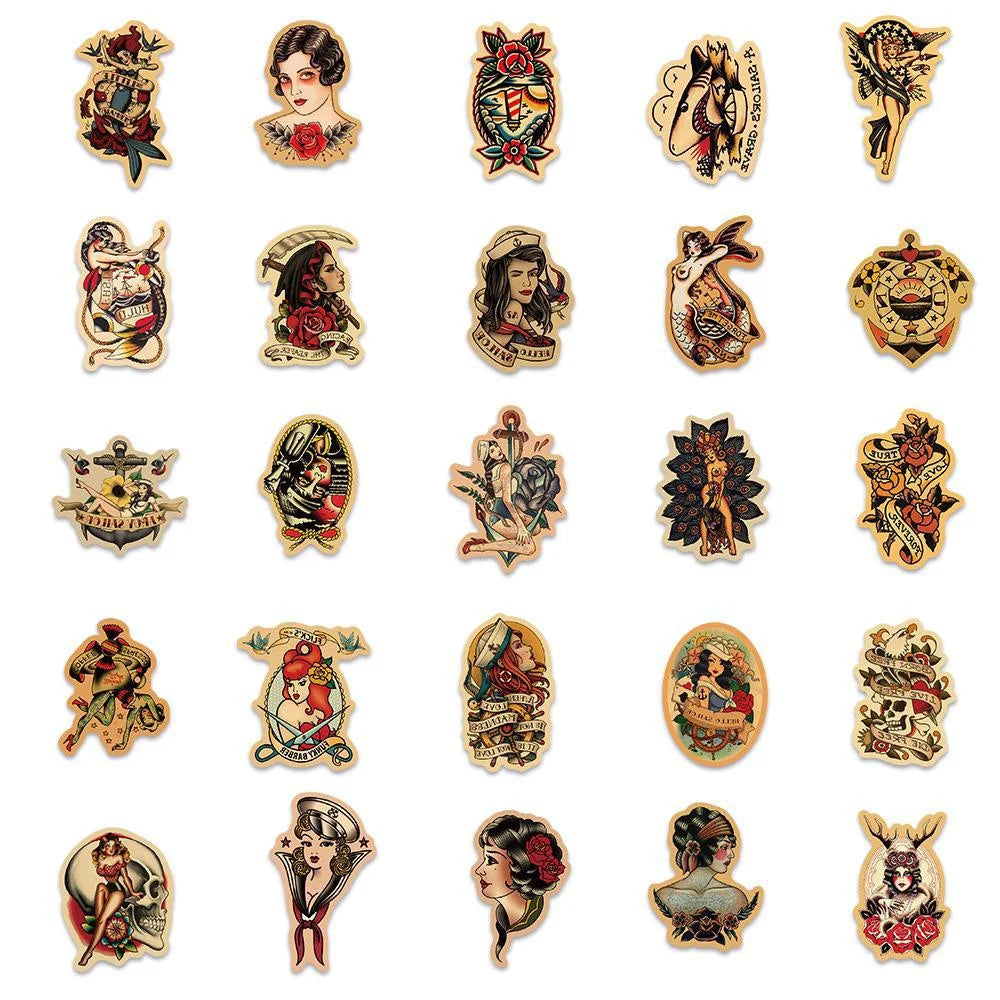 50PCS Retro Style Graffiti Beauty Personality Luggage Stickers Guitar Luggage Waterproof Stickers