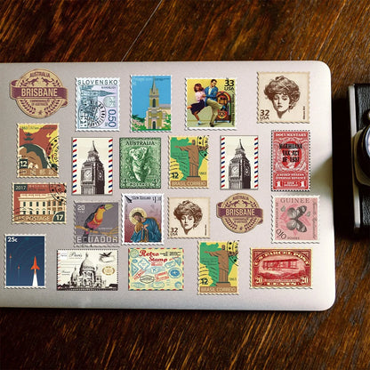 50PCS Retro Travel Stamp Sticker Pack, Nostalgic Postmark Series, Pocket Diary DIY Material Decorative Stickers