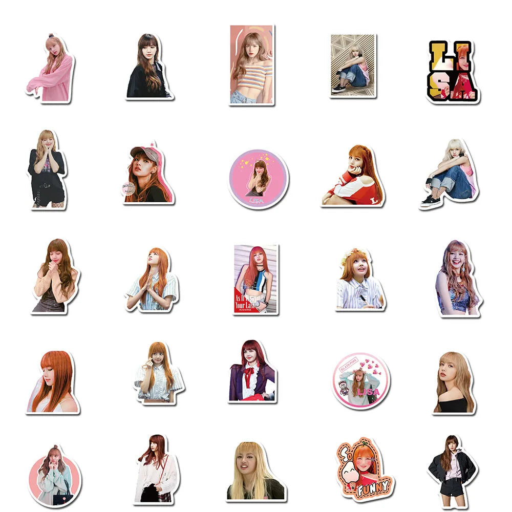 50pcs black Pink Combination Graffiti Girl Cartoon Sticker Suitcase Graffiti Decoration Waterproof Sticker