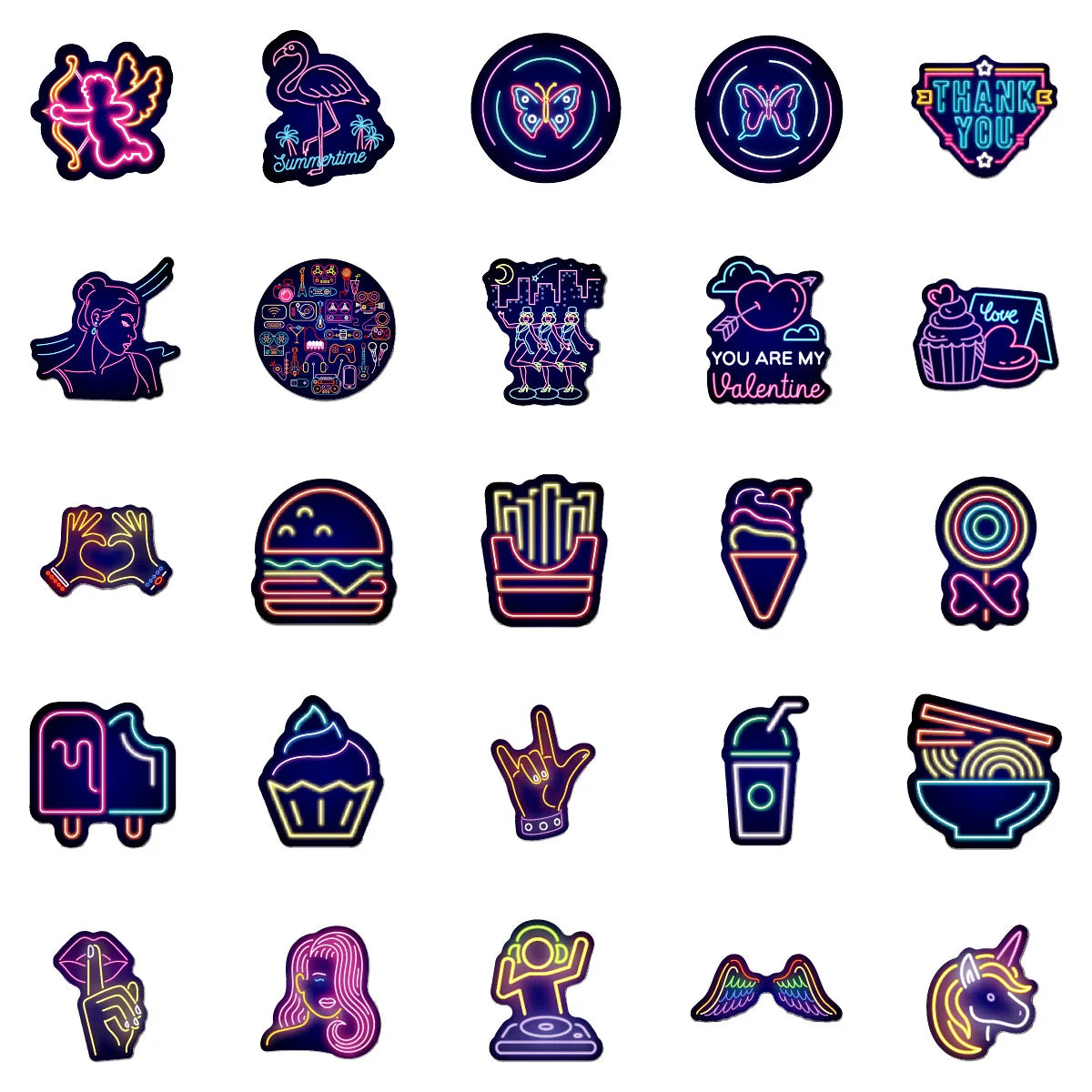 50PCS Cartoon Creative Neon Graffiti Stickers Laptop Scooter Suitcase Waterproof Guitar Decoration Toys