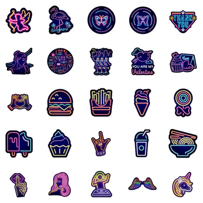 50PCS Cartoon Creative Neon Graffiti Stickers Laptop Scooter Suitcase Waterproof Guitar Decoration Toys