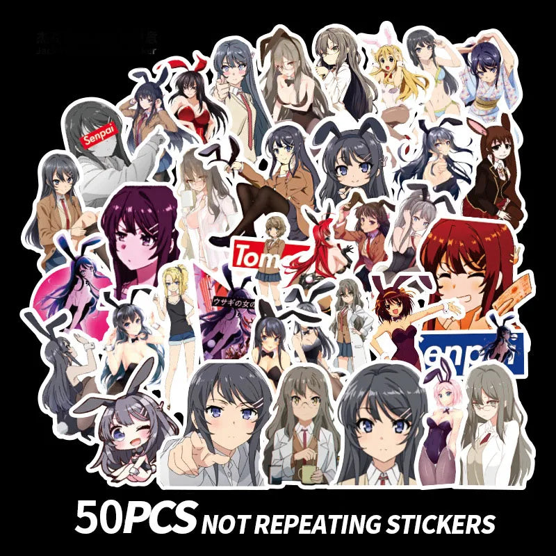 50 pieces of cartoon Japanese rabbit girl graffiti stickers, personalized DIY luggage, luggage guitar, phone case, car waterproof decorative sticker toys