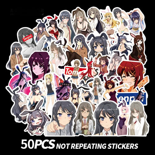 50 pieces of cartoon Japanese rabbit girl graffiti stickers, personalized DIY luggage, luggage guitar, phone case, car waterproof decorative sticker toys