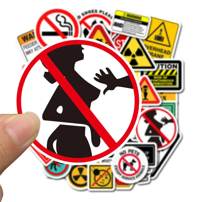 50PCS detachable warning sign decorative style graffiti stickers, personalized, fashionable and creative trend DIY exquisite decorative decal cups, helmets, skateboards, popular sticker toys