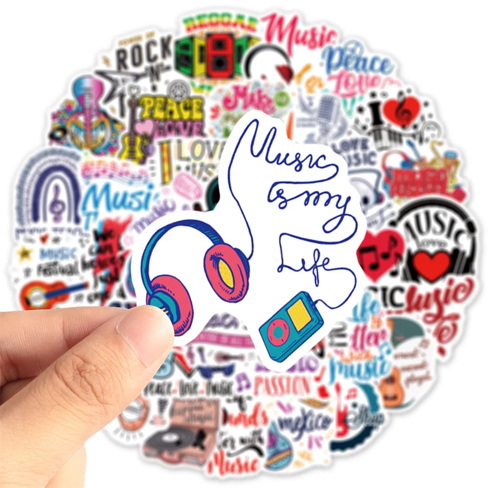 50PCS New Music Text Personalized Decoration Graffiti Waterproof Sticker Notebook Refrigerator Skateboard Helmet