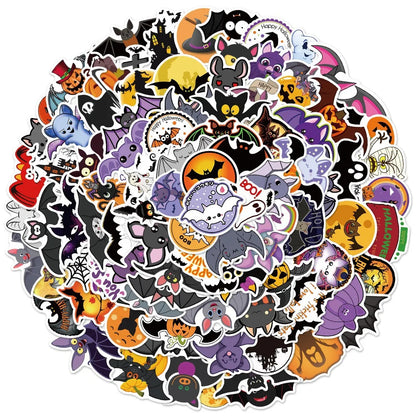 50PCS Art Illustration Popular Creative Cute Cartoon Halloween Bat Decoration Style Graffiti Stickers Personality Fashion Creative DIY Exquisite Decorative Decals For Cups, Helmets, Skateboards Popular Stickers Toys