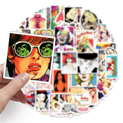 50PCS Blonde Sexy Girl Sticker Otaku Welfare Decoration Laptop Skateboard Waterproof Cartoon Anime Beauty Sticker