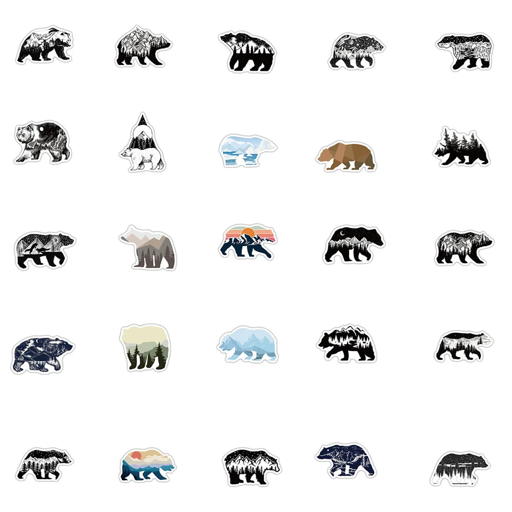 50PCS Mountain Top Color Grizzly Graffiti Stickers Luggage Motorcycle Trolley Case Notebook Waterproof Stickers