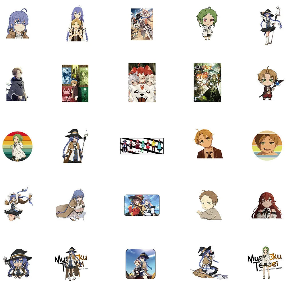 50PCS Art Illustration Popular Creative Cartoon Animation Unemployment Reincarnation Series Decorative Style Graffiti Stickers Personalised Fashion Creative DIY Exquisite Decorative Decals Suitable For Cups, Helmets, Skateboards Popular Stickers Toys