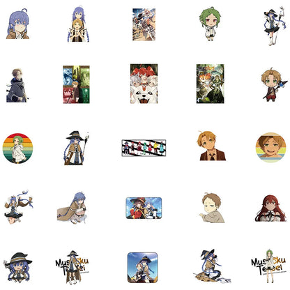 50PCS Art Illustration Popular Creative Cartoon Animation Unemployment Reincarnation Series Decorative Style Graffiti Stickers Personalised Fashion Creative DIY Exquisite Decorative Decals Suitable For Cups, Helmets, Skateboards Popular Stickers Toys
