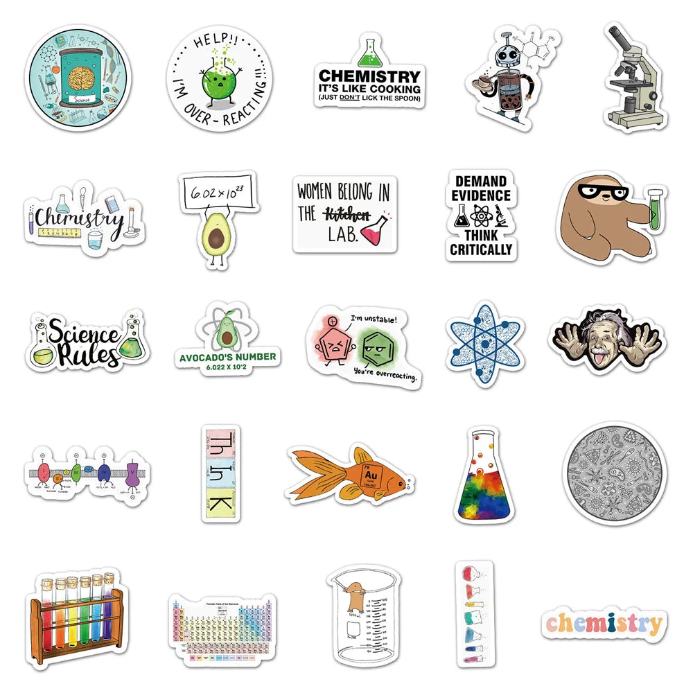 50PCS Chemistry Laboratory Formula Personality Skateboard Trolley Case Bike Scooter Water Cup Waterproof Sticker