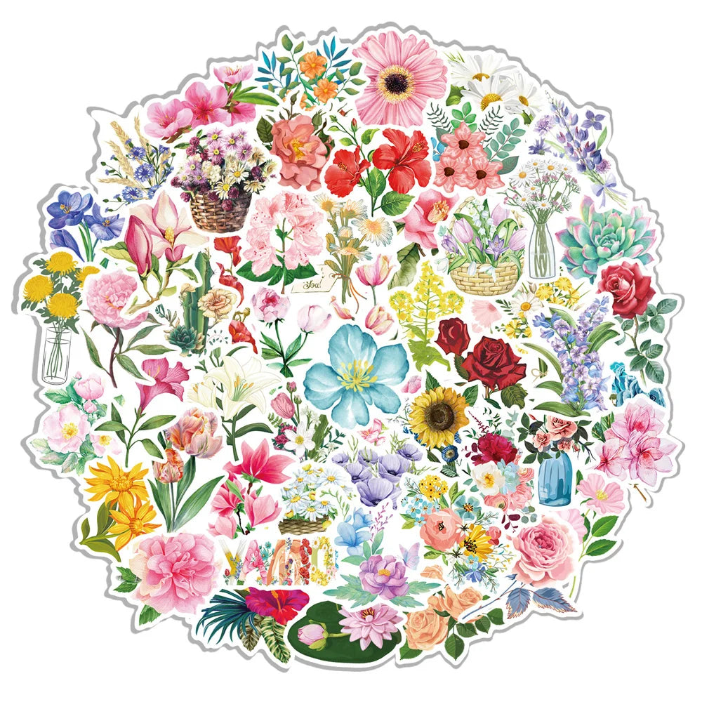 50PCS Flowers Plant Graffiti Laptop Guitar Motorcycle Luggage Skateboard Bike Waterproof Sticker