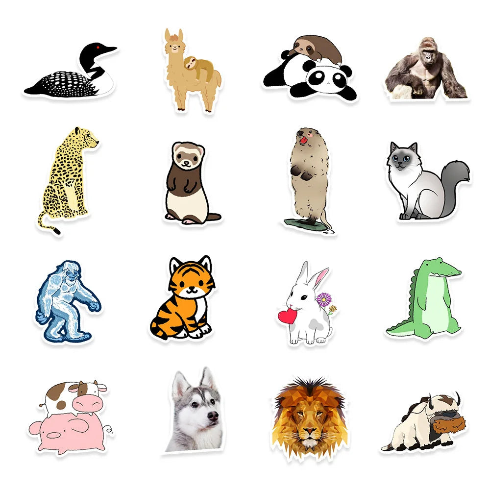 50PCS Cartoon Animal Collection Graffiti Guitar Skateboard Luggage Notebook Waterproof Helmet Gift Toy Sticker
