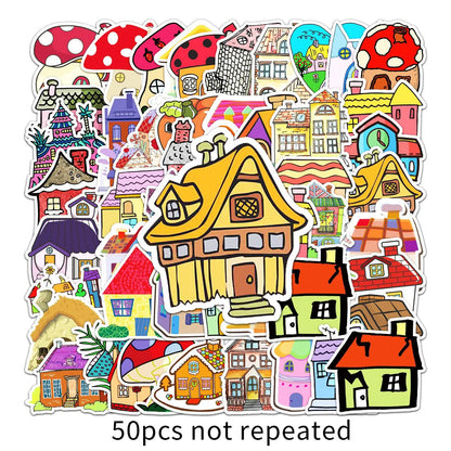 50Pcs Cute House Stickers Creative Special-shaped DIY Stationery Scrapbooking Dairy Cartoon Sticker Decoration