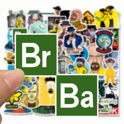 50PCS Breaking Bad Cartoon Character Stickers for Suitcases, Carry-Ons, Guitars, Skateboards, Stationery Boxes, and Desktop Decor