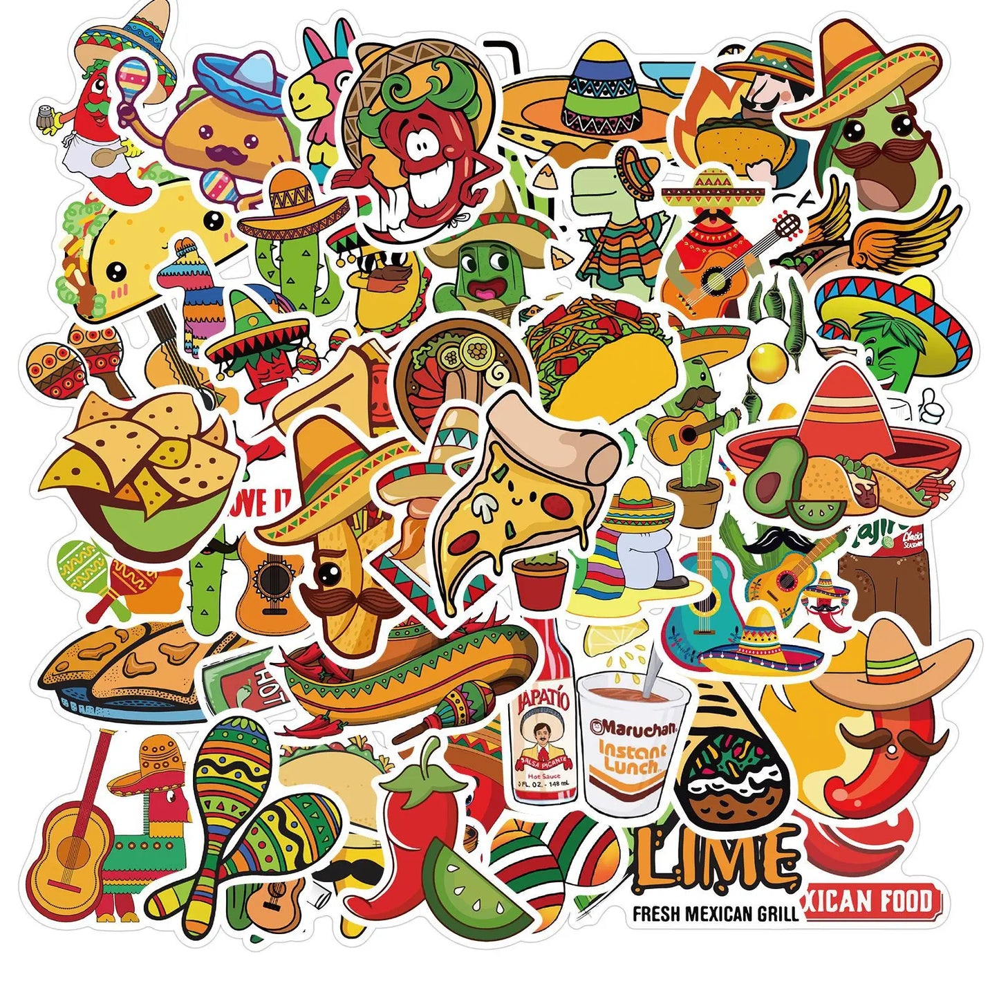 50PCS Mexican Style Food Graffiti Waterproof Sticker Suitcase Notebook Mobile Phone Refrigerator Water Cup Helmet