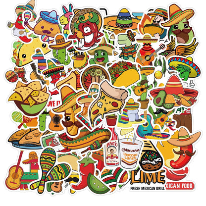 50PCS Mexican Style Food Graffiti Waterproof Sticker Suitcase Notebook Mobile Phone Refrigerator Water Cup Helmet