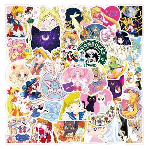50PCS Animation Sailor Moon Graffiti Sticker Car Trunk Skateboard Water Cup Guitar Helmet Refrigerator Waterproof