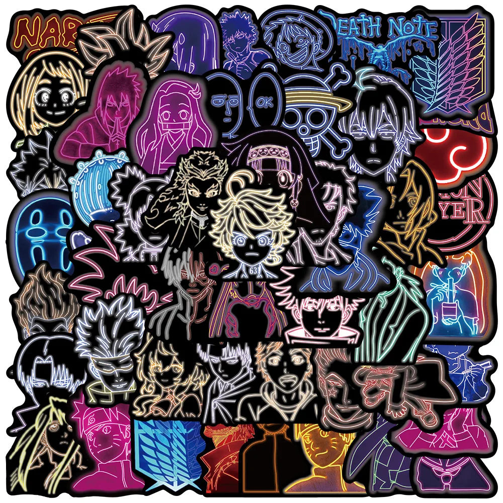 50PCS Cartoon Neon Series Anime Stickers Graffiti Stickers Helmet Laptop Guitar Skate Bike Gift Toy PVC Sticker