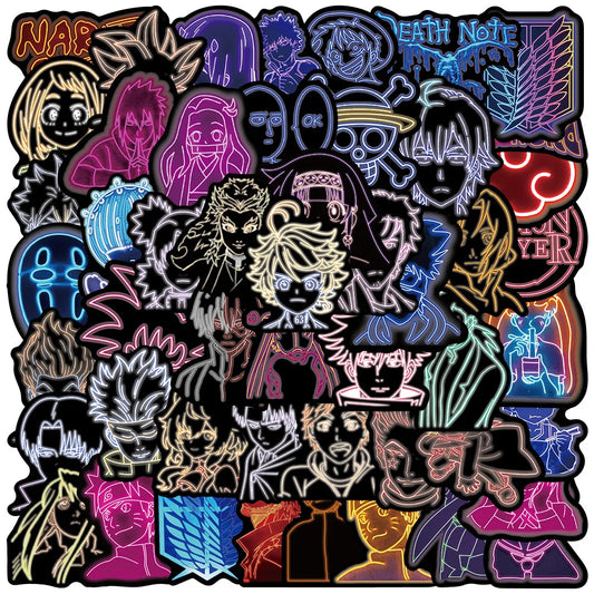 50PCS Cartoon Neon Series Anime Stickers Graffiti Stickers Helmet Laptop Guitar Skate Bike Gift Toy PVC Sticker
