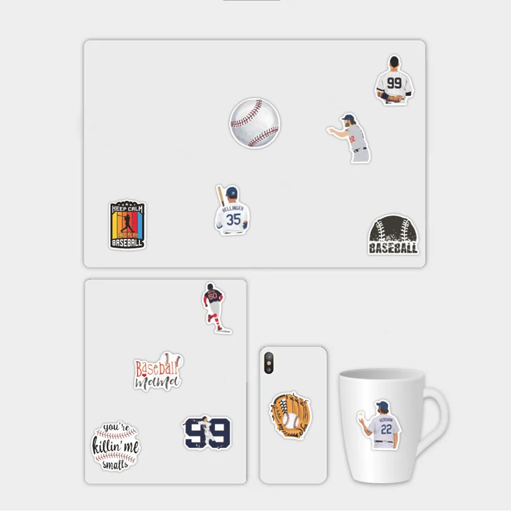 50PCS cartoon sports baseball graffiti stickers, suitable for notebook, suitcase, planner, decorative graffiti, waterproof sticker toys