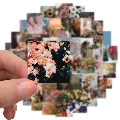 50pcs Retro Literature and Art Flower Graffiti Personalized DIY Decoration Phone Case Guitar Toy Sticker