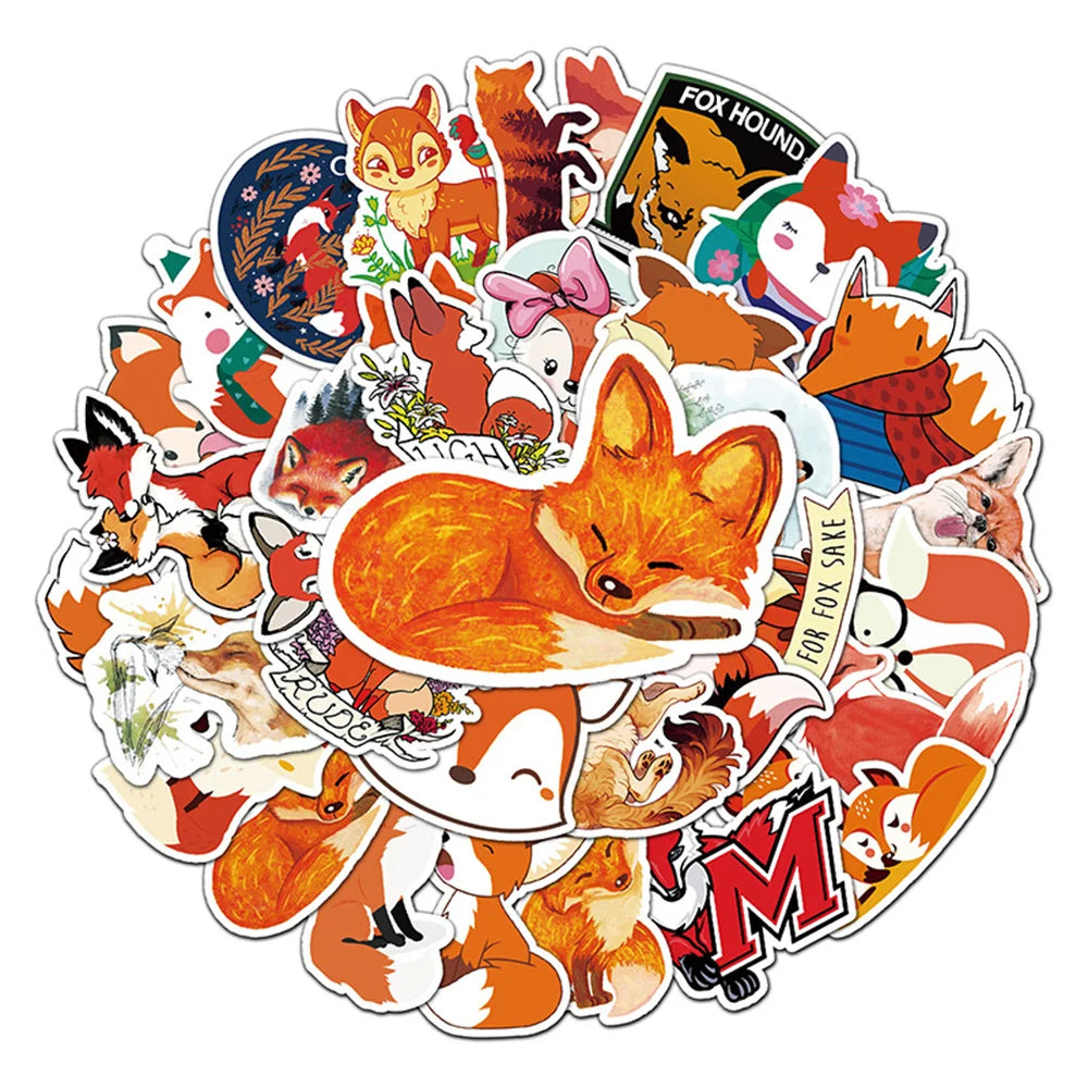50PCS Cunning Fox Cute Cartoon Personality DIY Decorative Sticker Trunk Refrigerator Car Creative Sticker