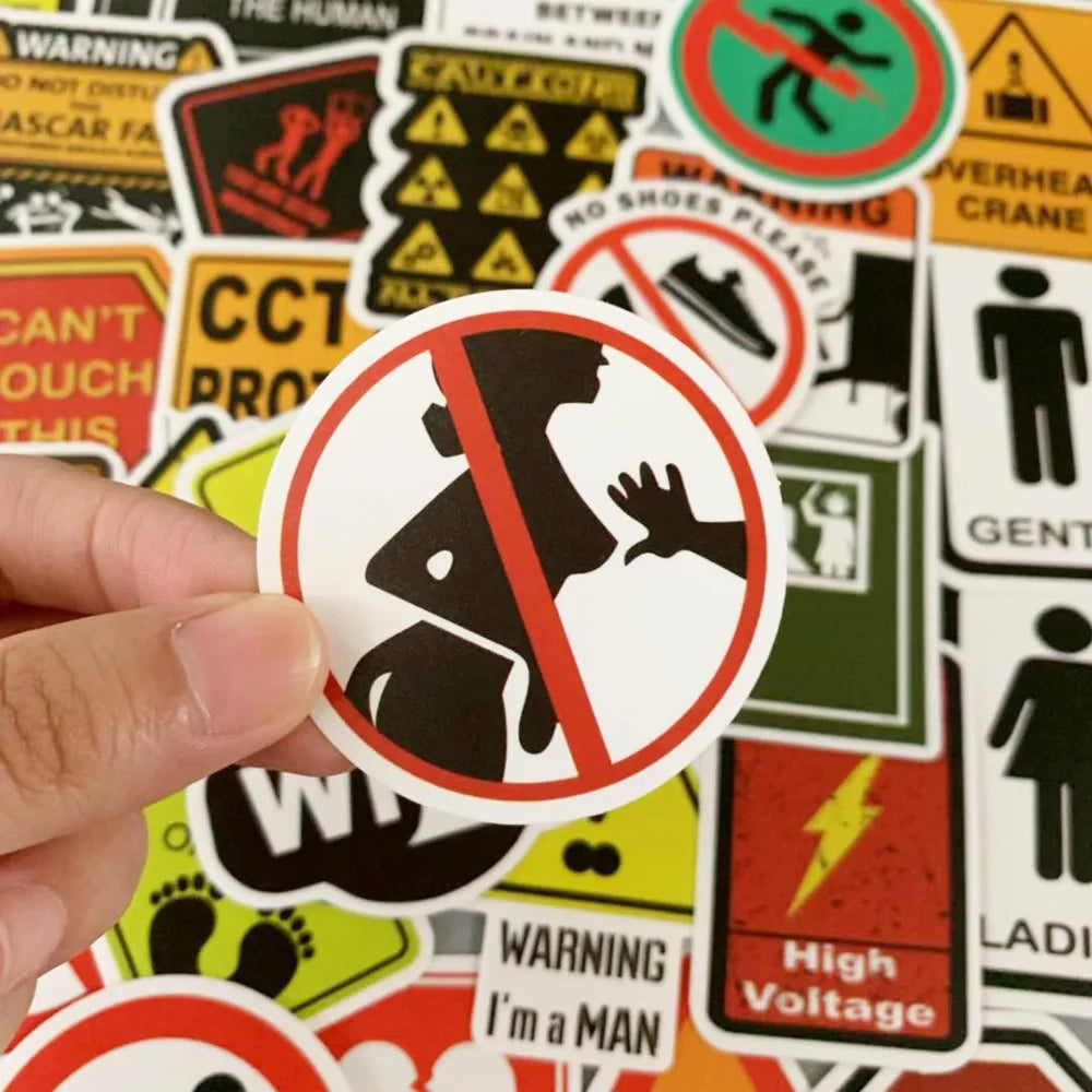 50PCS detachable warning sign decorative style graffiti stickers, personalized, fashionable and creative trend DIY exquisite decorative decal cups, helmets, skateboards, popular sticker toys