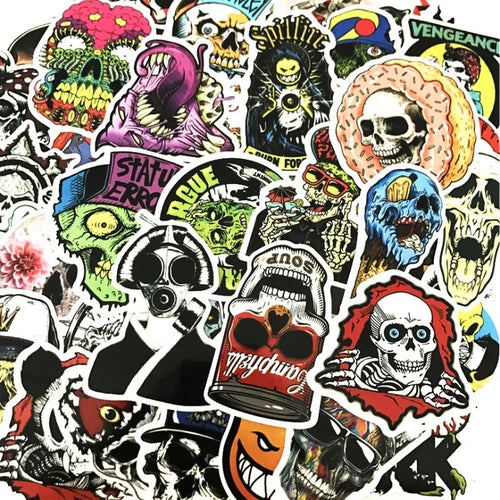 50 pieces of fire-breathing dark skull-style horror comic stickers, personalized DIY laptop, phone case, luggage, skateboard, bicycle decoration sticker toys