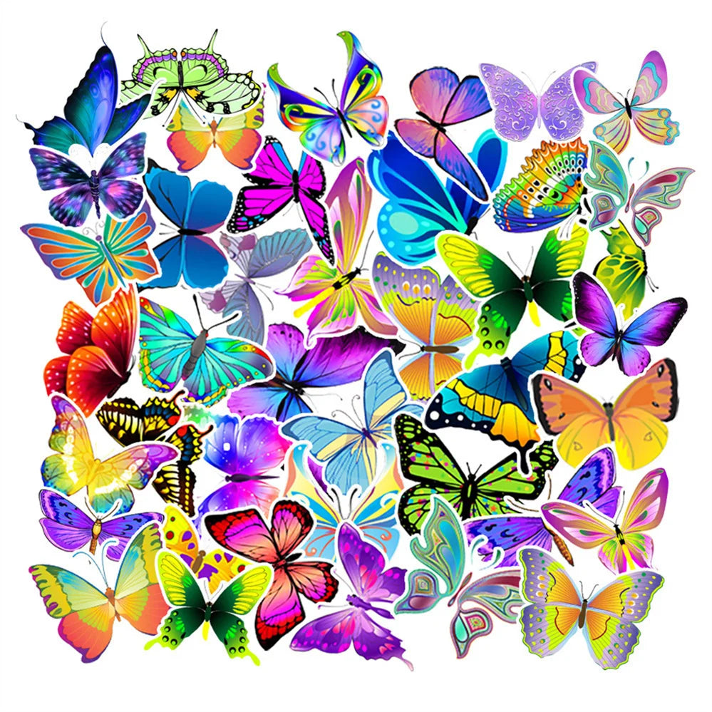 50PCS cartoon color symphony butterfly graffiti stickers, personalized DIY skateboard guitar graffiti diary suitcase decoration waterproof sticker toys