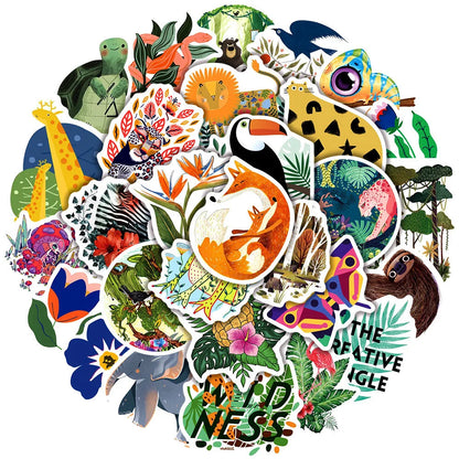 50PCS Artistic Sense Children's Illustration Animal and Plant Graffiti Stickers Trolley Case Notebook Stickers