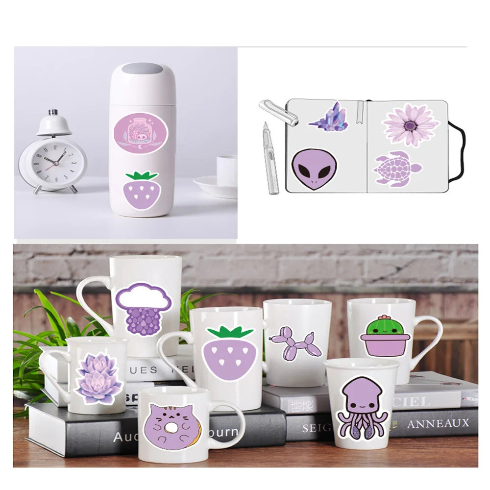 50PCS Purple Fresh Series Sticker Laptop Guitar Motorcycle Luggage Skateboard Bike Waterproof Sticker