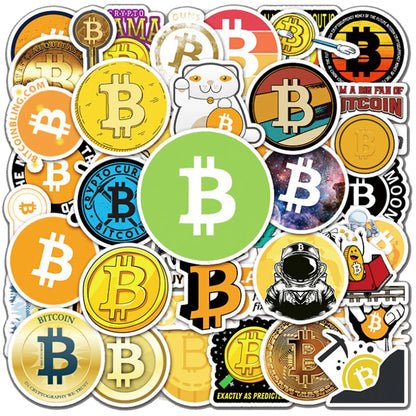 50 pieces of cute cartoon Bitcoin decorative style graffiti stickers, personalized, fashionable and creative DIY exquisite decorative decal cups, helmets, skateboard popular sticker toys