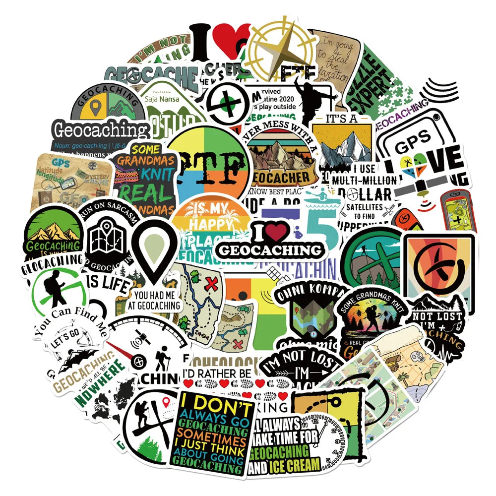 50PCS Geocaching Series Geographic Graffiti Waterproof Sticker Suitcase Notebook Refrigerator Skateboard WaterCup
